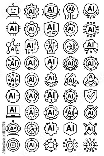 AI Emblem Logo Collection — 50 Traceable Vector Icons for Future Tech, A unique set of 50 emblem-style logos representing AI technology, automation, and innovation. Designed for easy CorelDRAW tracing