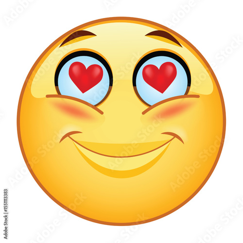 A yellow emoji face with heart-shaped eyes and a delighted smile. 