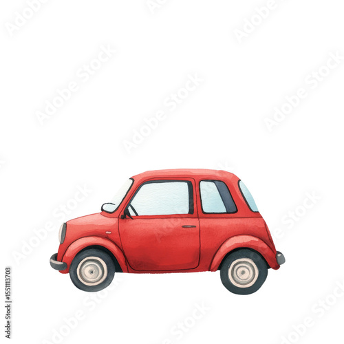 Whimsical red car watercolor illustration transparent background creative art fun environment playful viewpoint