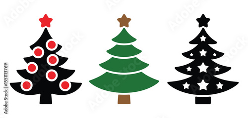 Three Simple Christmas Tree Icons for Holiday Designs