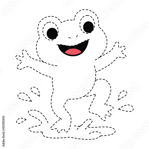 Frog Playing in Puddles Outline for Coloring Page