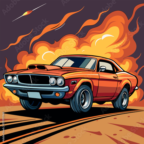 Classic Muscle Car Burning Rubber