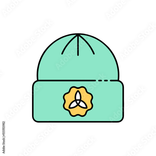 Mint green beanie hat with floral emblem for eyewear & headwear  