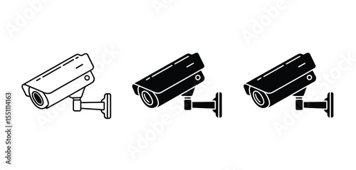 Security Camera Icons Line Art and Solid Black