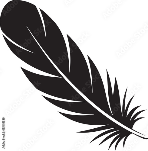 Black feather silhouette for nature art, wildlife vector designs, and bird illustrations