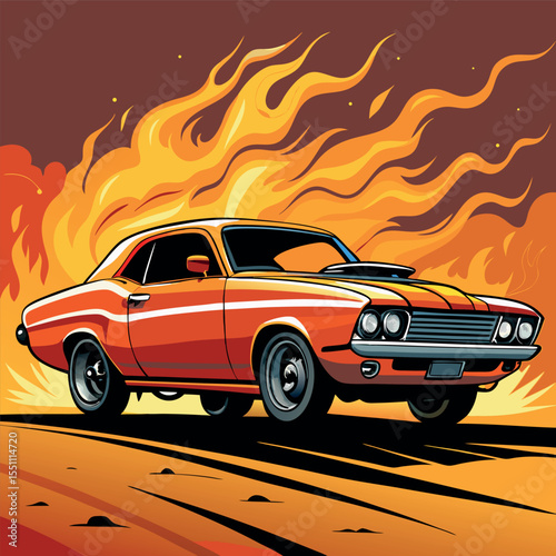 Classic Muscle Car Burning Rubber