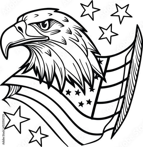 Tribal eagle head tattoo vector illustration with feathers, a wild animal design perfect for a bold black and white logo or symbol art drawing