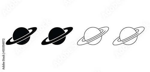 Simple Saturn Planet Icons Black and Outline Variations