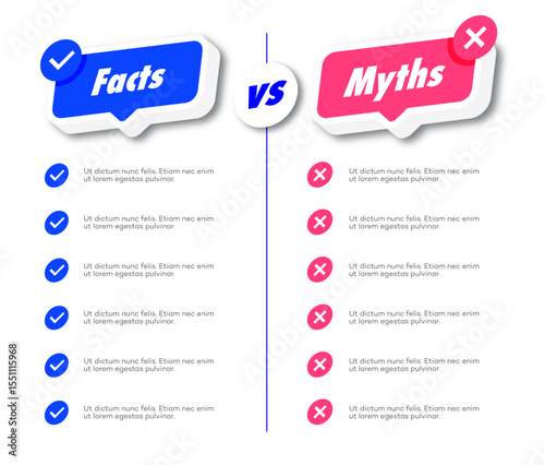 Facts and myths background modern style on white background. Fact checking or easy compare evidence. Concept illustration Vector 10 eps