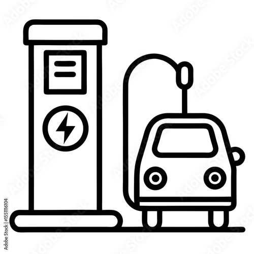 Electric car charging station outline icon on white background