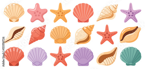 Collection of Colorful Seashells and Starfish Illustrations