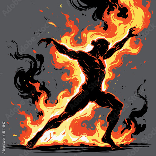 silhouette image of a man on fire