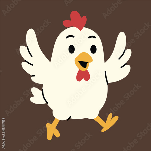 Cute Happy Chicken Flat Illustration