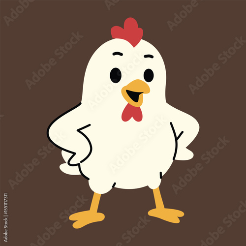 Cute Confident Chicken Flat Illustration