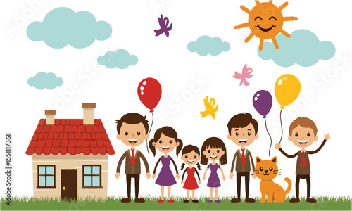 Modern vector illustration style of  happy children playing outside in nature with a banner cartoon, easily editable and scalable,