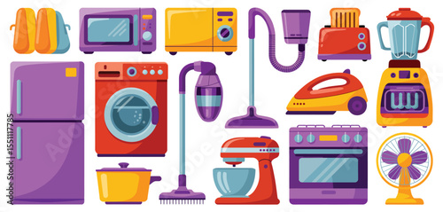 Colorful Collection of Modern Home Appliances and Kitchenware