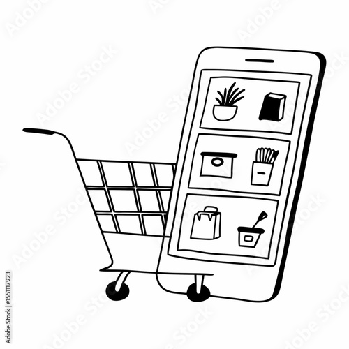 Online Grocery Shopping Vector with Smart Cart, Subscription Options, and Delivery Slot Picker