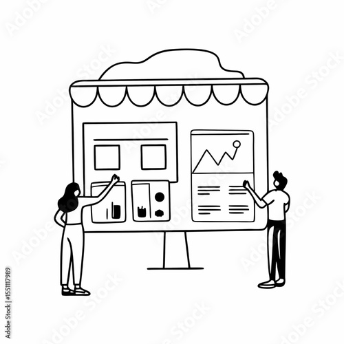 Small Business E-Commerce Illustration with Product Upload, Inventory Management, and Analytics