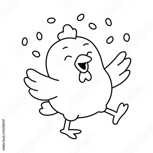 Happy Chicken With Grains Outline for Coloring Page