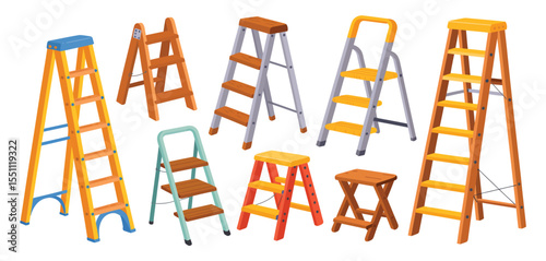 Collection of Various Step Ladders and Step Stools