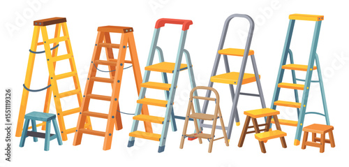 Collection of Colorful Ladders and Step Stools for Home Improvement