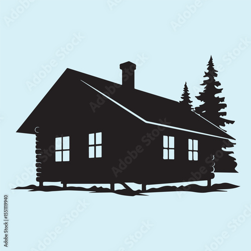 Cozy Countryside Cabin Silhouette Art