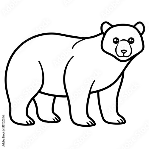 White Line Art Spectacled Bear Vector