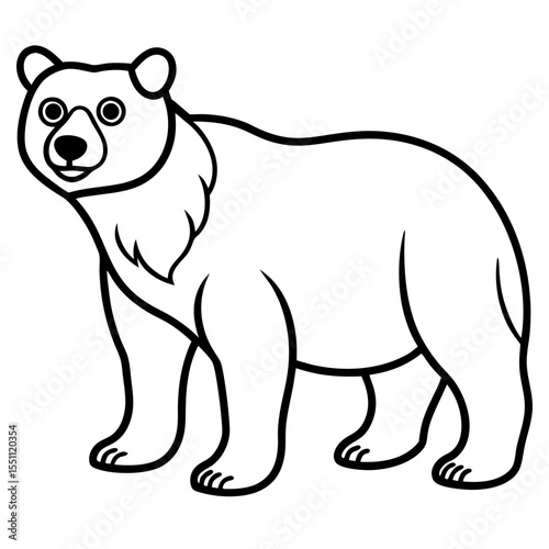 White Line Art Spectacled Bear Vector
