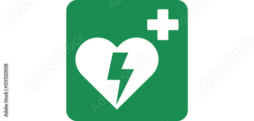 AED Sign Green Heart Lightning Bolt Medical Symbol