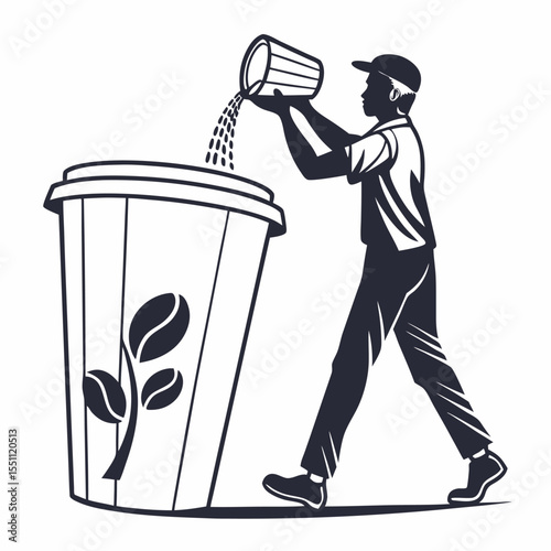 Creative Concept of Man Pouring Drink into Giant Cup with Runner Silhouette – Abstract Coffee Art

