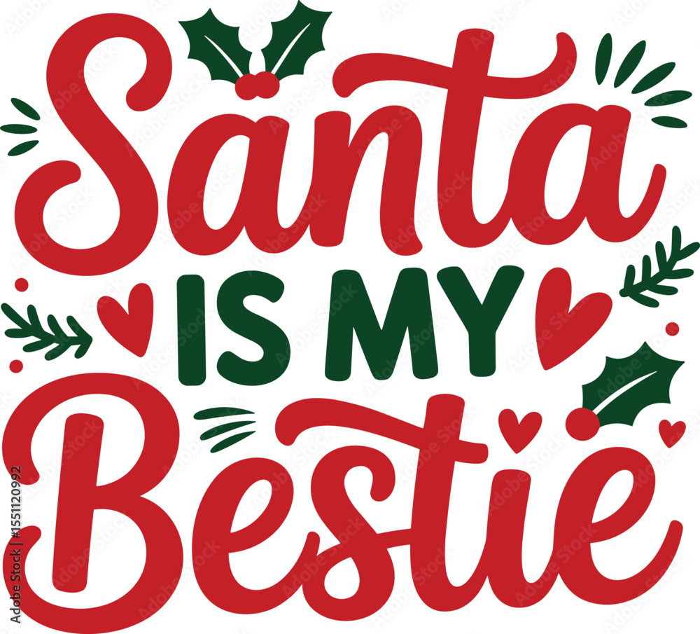 Obraz premium Festive Christmas Typography Design with Holly and Hearts