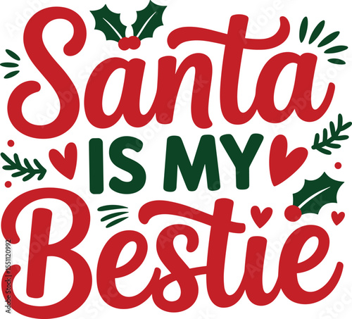 Festive Christmas Typography Design with Holly and Hearts