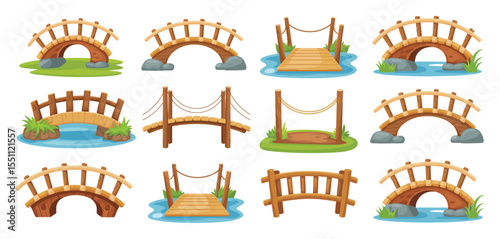 Collection of Cartoon Wooden Bridges and Footbridges