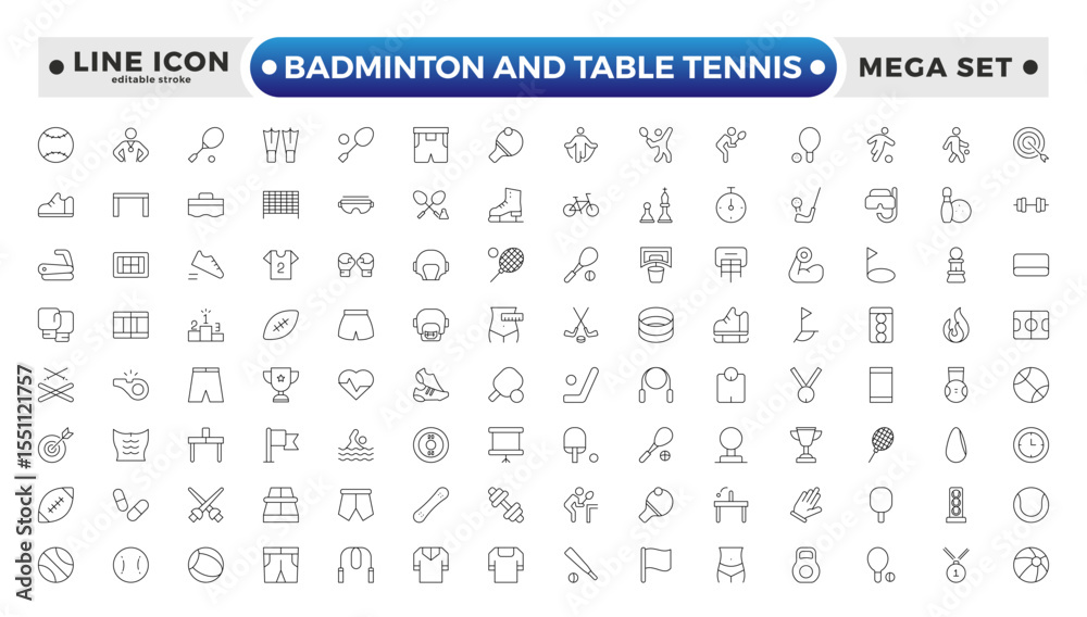 Badminton and Table Tennis Outline icon collection featuring sports ...