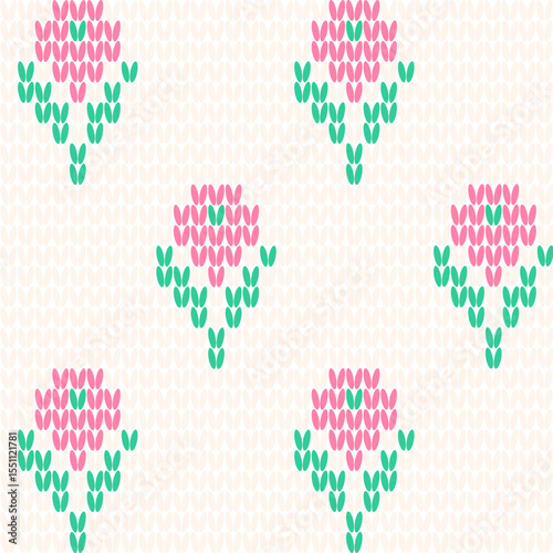 Knit flower seamless pattern.background for banner, site, card, wallpaper. Weaving imitation print for fabric