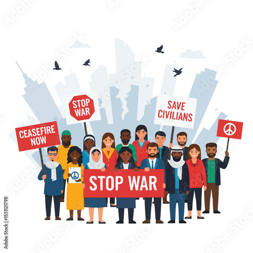 Diverse Crowd Protesting War A Call for Peace and Civilian Protection