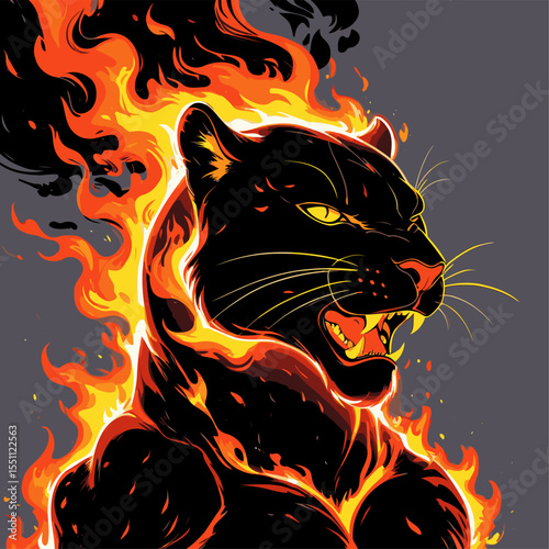 black panther picture on fire