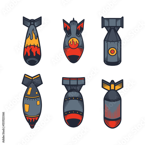 hand drawn cartoon nuclear bomb atomic bomb illustrations world war theme