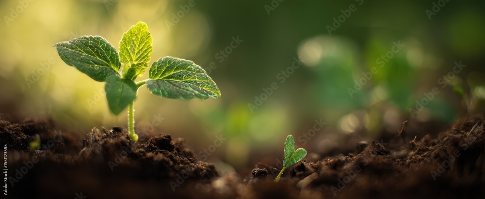 The vibrant green plant emerging softly from rich, fertile soil. The vibrant green plant emerging softly from rich, fertile soil.