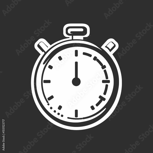 Classic White Stopwatch Icon on Dark Background
