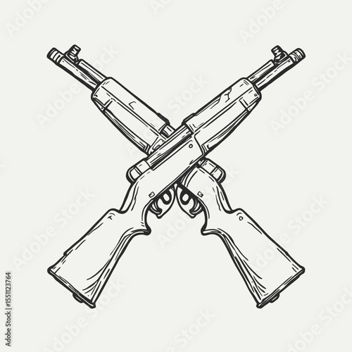 Crossed Rifles Illustration: Detailed Hand-Drawn Weapons in Monochrome Style
