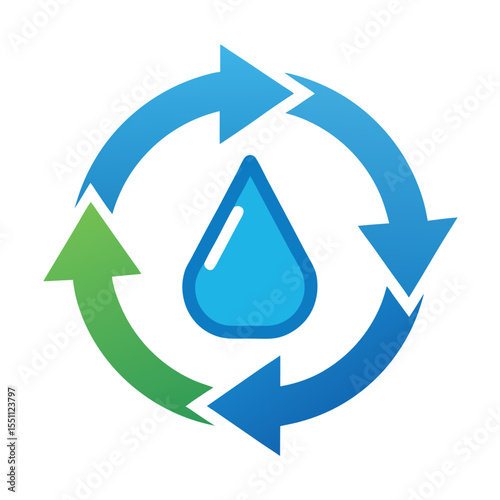 Water recycling symbol icon on white background