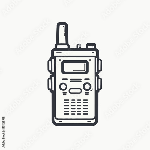 Detailed Line Art Illustration of a Two-Way Radio Communication Device