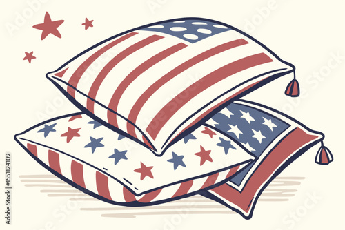 Watercolor 4th of July Independence Day Cosy Decoration Vintage Pile of Pillows Illustration Clipart