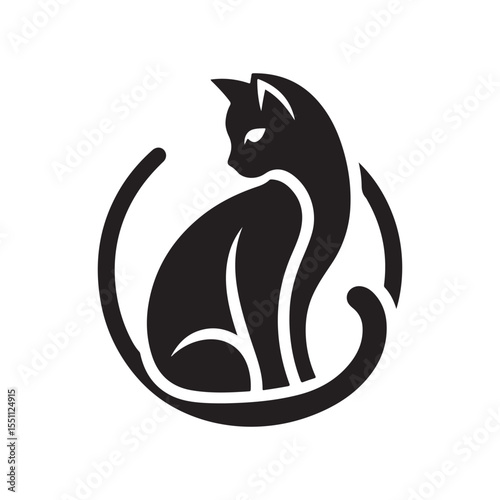 cat sitting vector silhouette clip art logo design illustration. cat set collections.
