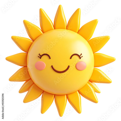Cute Kawaii Sun with Blushing Cheeks and Sparkly Eyes, Transparent Background PNG