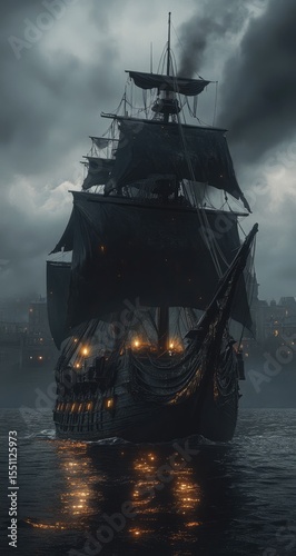 Wallpaper Mural Dark, majestic ship sails on stormy sea Torontodigital.ca