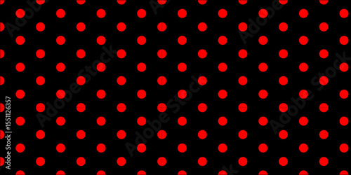 Abstract fabric red polka dots on black art colorful textile decoration background.