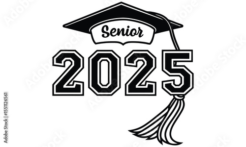 Celebrate your graduation in 2025 with this classic black graduation cap featuring the word senior and the year 2025 prominently displayed with a tassel