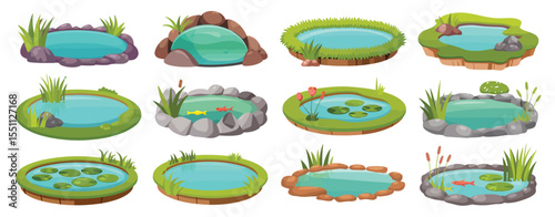 Various Cartoon Pond Designs in Different Styles